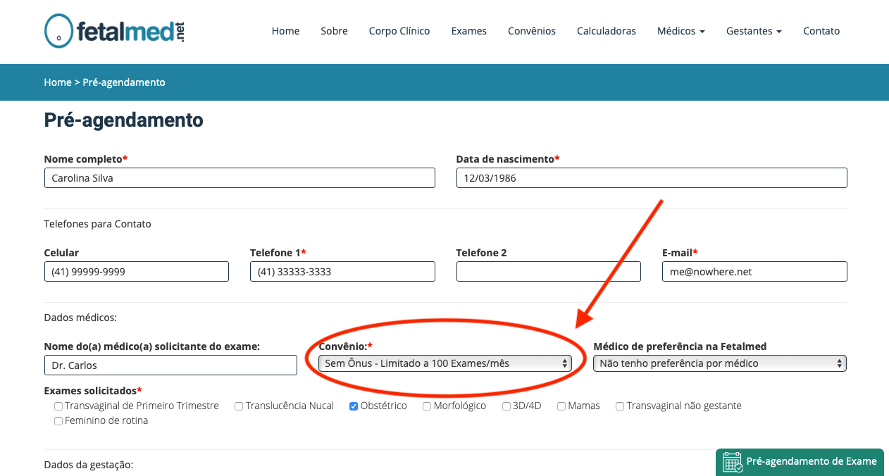 Pré-Agendamento Fetalmed Social